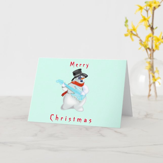 Christmas Card with Rock Music Snowman (Yellow Flower)