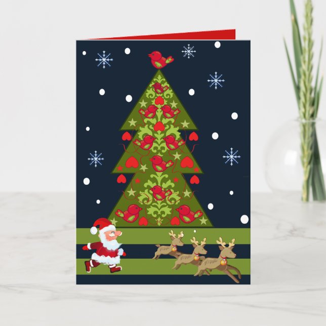 Christmas card with santa and a tree (Front)