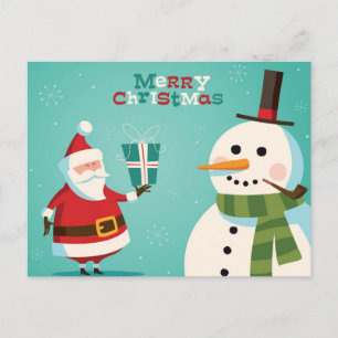 Christmas card with Santa and snowman