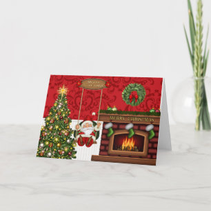 Christmas Card with Santa, Fireplace and Christmas