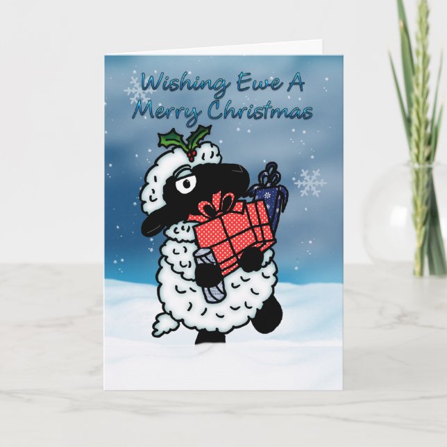Christmas Card With Sheep - Wishing Ewe A Merry Ch (Front)