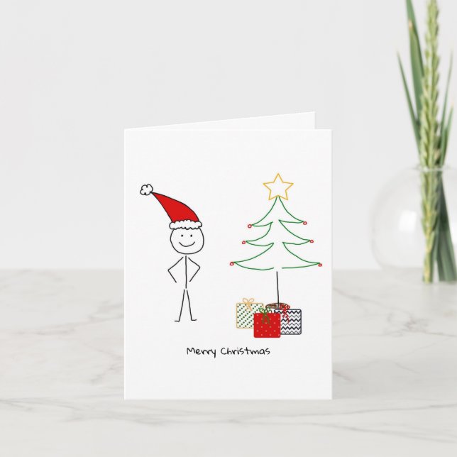 Christmas card with stickman santa claus,  (Front)