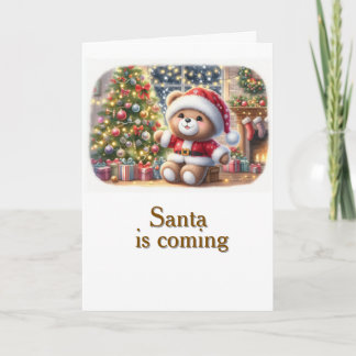 Christmas card with teddy bear and tree image