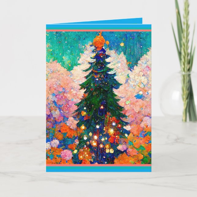 Christmas Card with Tree, Klimt style, Colourful (Front)