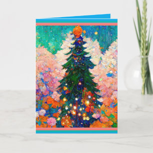 Christmas Card with Tree, Klimt style, Colourful .