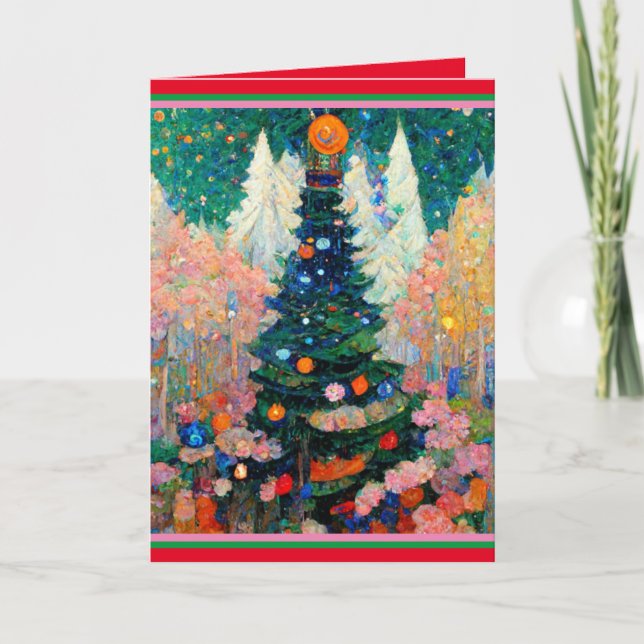 Christmas Card with Tree Klimt Style Watercolor (Front)