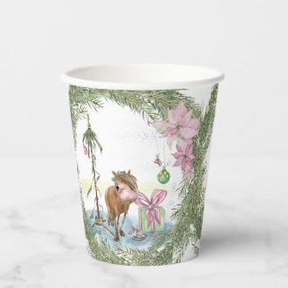 Christmas cardboard with pony, table tableware paper cups