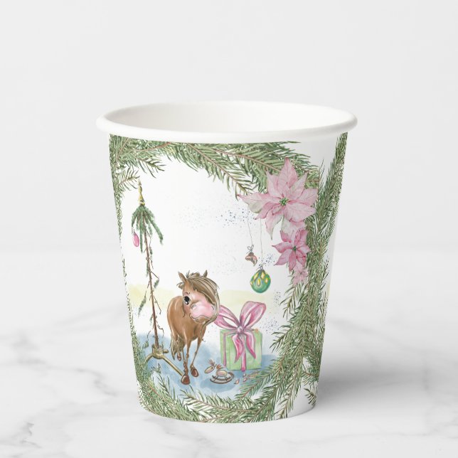 Christmas cardboard with pony, table tableware paper cups (Front)