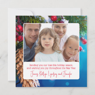 Christmas Cardinal and Customisable Family Photo Holiday Card