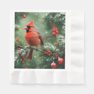 Christmas Cardinal and Pine Needles Napkin