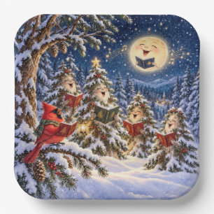 Christmas Cardinal and Winter Tree Chorus Paper Plate