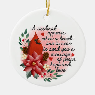 Christmas Cardinal Appears Loss of Family Memorial Ceramic Ornament