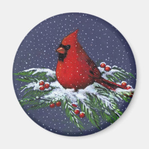 CHRISTMAS: CARDINAL: BIRD: ART MAGNET