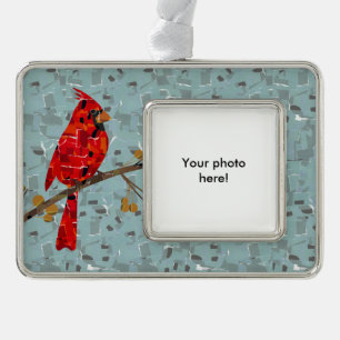 Christmas Cardinal bird collage Silver Plated Framed Ornament
