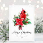 Christmas Cardinal Bird Non-Photo Holiday Card<br><div class="desc">Wish your friends and family a happy holiday season with this pretty Christmas Cardinal bird design. Personalise with your holiday greeting and family name.</div>
