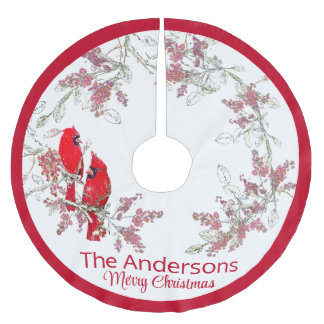 christmas cardinal brushed polyester Tree Skirt