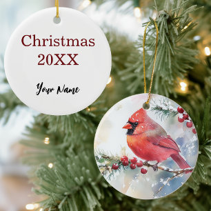 Christmas Cardinal Ceramic Ornament