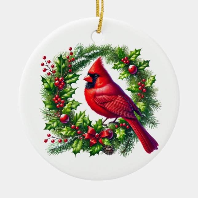 Christmas Cardinal Ceramic Ornament (Front)