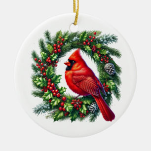 Christmas Cardinal Ceramic Ornament