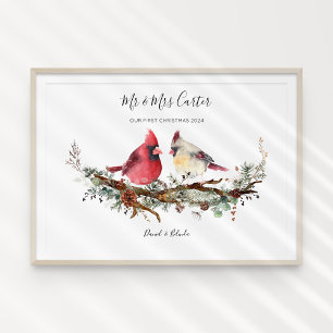 Christmas Cardinal Couple Poster