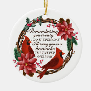 Christmas Cardinal Custom Memorial Loss of Family Ceramic Ornament