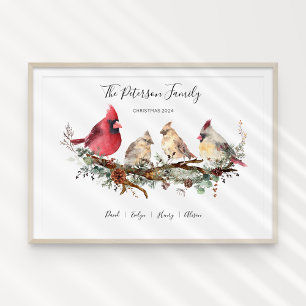 Christmas Cardinal Family of Four Poster