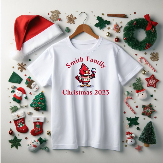 Christmas Cardinal funny family T-Shirt (Customizable family tee shirt for fun 2023.)