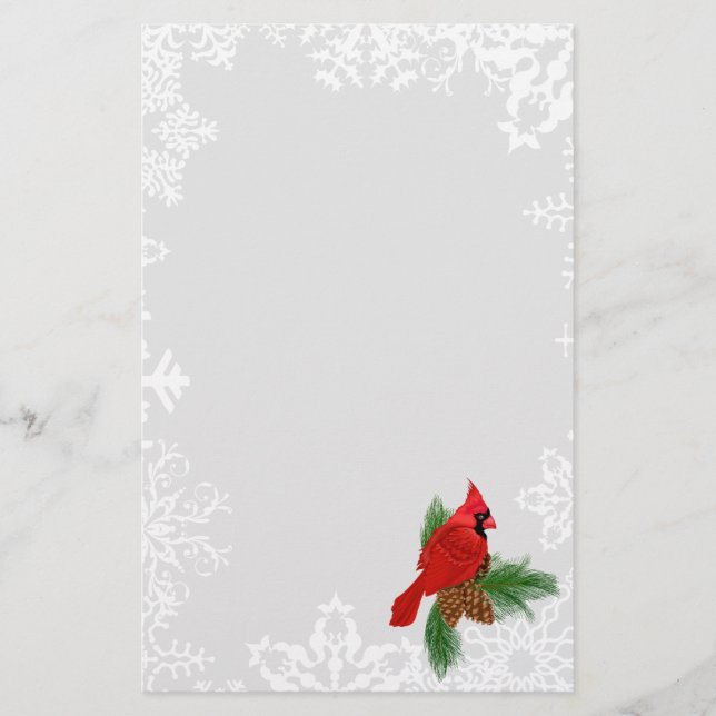 Christmas cardinal Holiday snowflake stationery (Front)