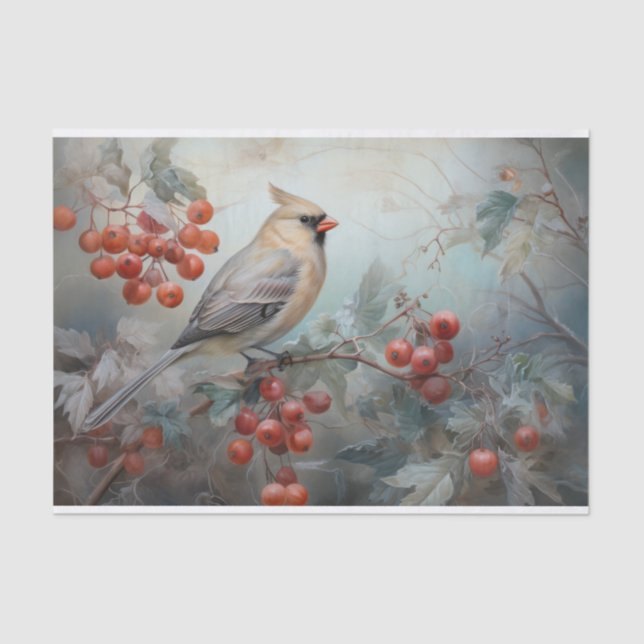 Christmas Cardinal Holly Berry in Winter Decoupage Tissue Paper (Front)
