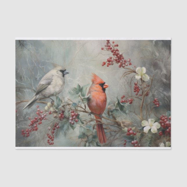 Christmas Cardinal Holly Berry in Winter Decoupage Tissue Paper (Front)