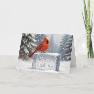 Christmas Cardinal In Snowflakes On Ice  Holiday Card