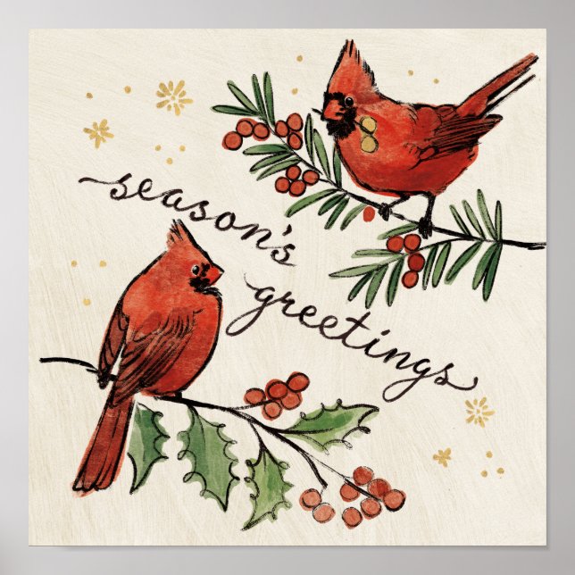 Christmas Cardinal Lovebirds Poster (Front)