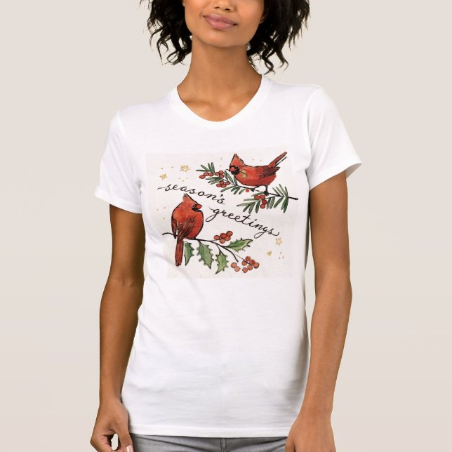 Christmas Cardinal Lovebirds T-Shirt (Front)