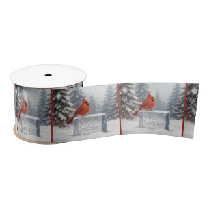 Christmas Cardinal On Ice Block Satin Ribbon