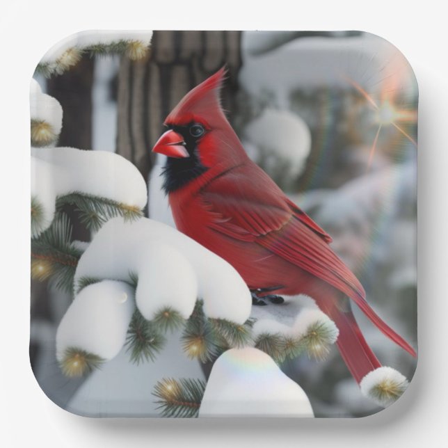 Christmas Cardinal Paper Plate (Front)