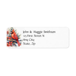 Christmas Cardinal Red Bird Animal Fun Holiday Art Return Address Label