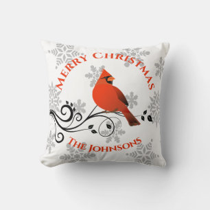 Christmas Cardinal Red Bird Snowflake Pillow