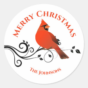 Christmas Cardinal Red Bird Stickers Envelope Seal