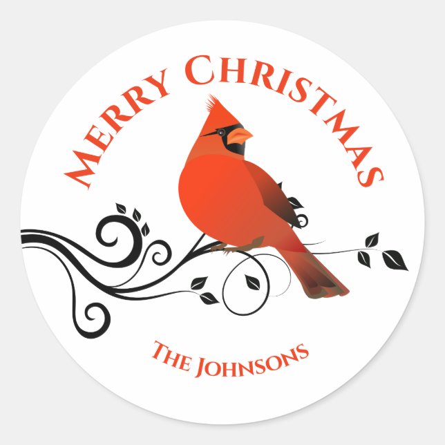 Christmas Cardinal Red Bird Stickers Envelope Seal (Front)
