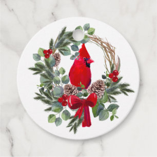 Christmas Cardinal Red Bird Watercolor Nature Art Favour Tags