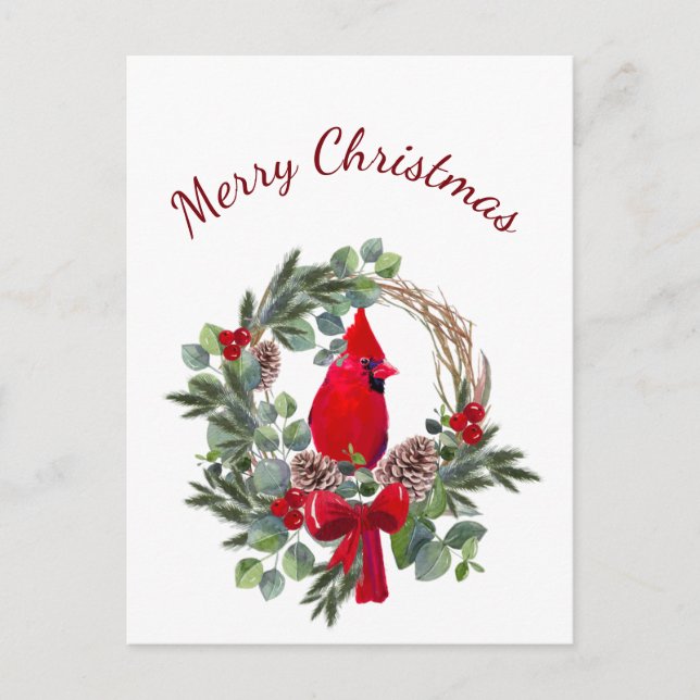 Christmas Cardinal Red Bird Watercolor Nature Art  Postcard (Front)