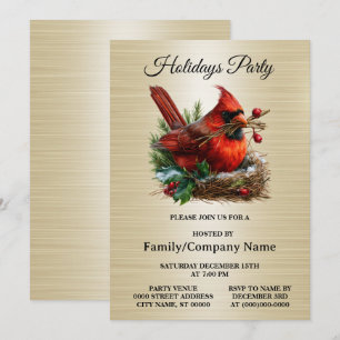 Christmas Cardinal Red Birds Flower Holidays Party Invitation
