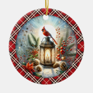 Christmas Cardinal Remember Loved one Lantern Ceramic Ornament