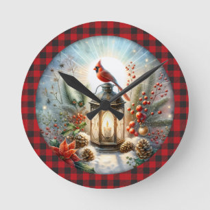 Christmas Cardinal Remember Loved one Lantern Round Clock