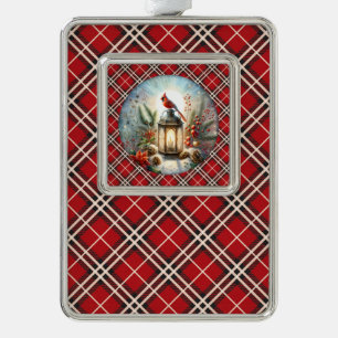 Christmas Cardinal Remember Loved one Lantern Silver Plated Framed Ornament