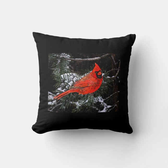 Christmas Cardinal Reversible (Black) Cushion (Front)