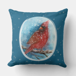 Christmas Cardinal Snowflakes on Red or Blue Cushion