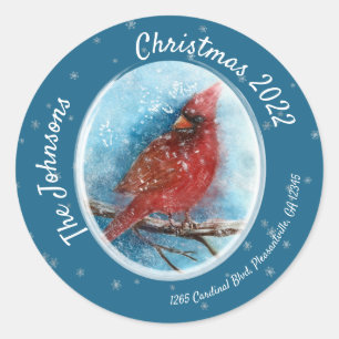 Christmas Cardinal Snowflakes Return Address Classic Round Sticker