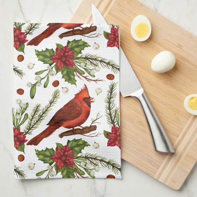 Christmas Cardinal Tea Towel (Quarter Fold)