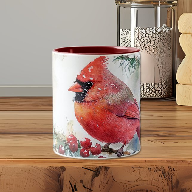 Christmas Cardinal  Two-Tone Coffee Mug (Christmas Cardinal Coffee Mug)